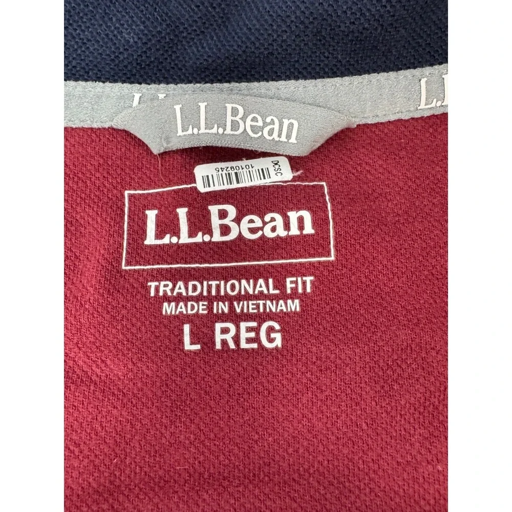 L.L Bean Mens Sz Large Traditional Fit Red 1/4 Zip Pullover Long-Sleeve Top L9